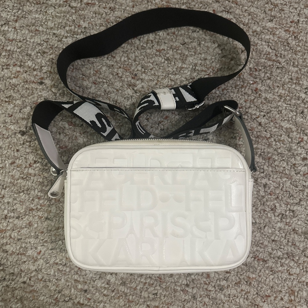 Karl Lagerfeld Paris White Embossed Crossbody Bag - Picture 2 of 5